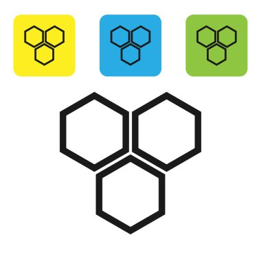 Siyah Petek simgesi beyaz arka plan üzerinde izole. Bal hücreleri sembolü. Tatlı doğal yemekler. Simgeleri renkli kare düğmeleri ayarlayın. Vektör İllüstrasyonu