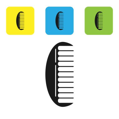 Siyah Hairbrush simgesi beyaz arka plan üzerinde izole. Saç işaretini taramak. Berber sembolü. Simgeleri renkli kare düğmeleri ayarlayın. Vektör İllüstrasyonu