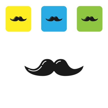 Siyah Bıyık simgesi beyaz arka plan üzerinde izole. Berber dükkanı sembolü. Yüz saç stili. Simgeleri renkli kare düğmeleri ayarlayın. Vektör İllüstrasyonu