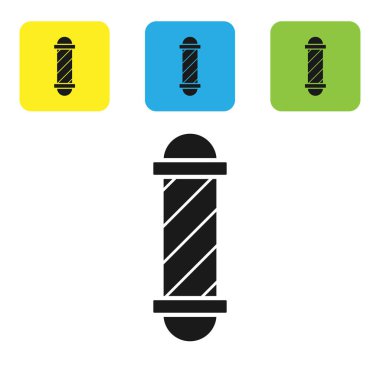 Siyah Klasik Berber dükkan kutup simgesi beyaz arka plan üzerinde izole. Berber dükkanı direği sembolü. Simgeleri renkli kare düğmeleri ayarlayın. Vektör İllüstrasyonu