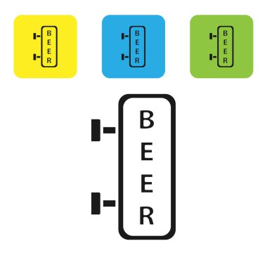 Beyaz arka planda izole yazıt Bira simgesi ile Siyah Sokak tabelası. Reklam bar, kafe, pub, restoran için uygundur. Simgeleri renkli kare düğmeleri ayarlayın. Vektör İllüstrasyonu