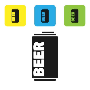 Siyah Bira beyaz arka planda izole simgesi olabilir. Simgeleri renkli kare düğmeleri ayarlayın. Vektör İllüstrasyonu