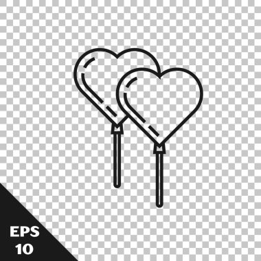 Şeffaf arka plan üzerinde izole şerit simgesi ile kalp şeklinde Siyah çizgi Balonlar. Vektör İllüstrasyonu