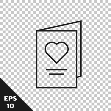 Şeffaf arka planda izole kalp simgesi ile Siyah çizgi Sevgililer günü parti el ilanı. Davet veya tebrik kartı için kutlama posteri şablonu. Vektör İllüstrasyonu