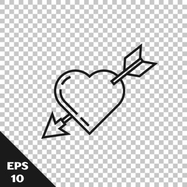 Saydam arka planda izole kalp ve ok simgesi ile Siyah satır Amour sembolü. Aşk işareti. Sevgililer günü sembolü. Vektör İllüstrasyonu