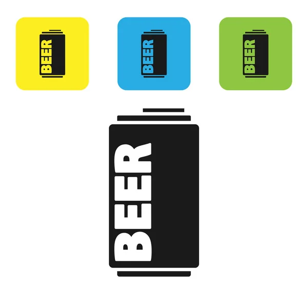 Black Beer peut icône isolée sur fond blanc. Set icônes boutons carrés colorés. Illustration vectorielle — Image vectorielle