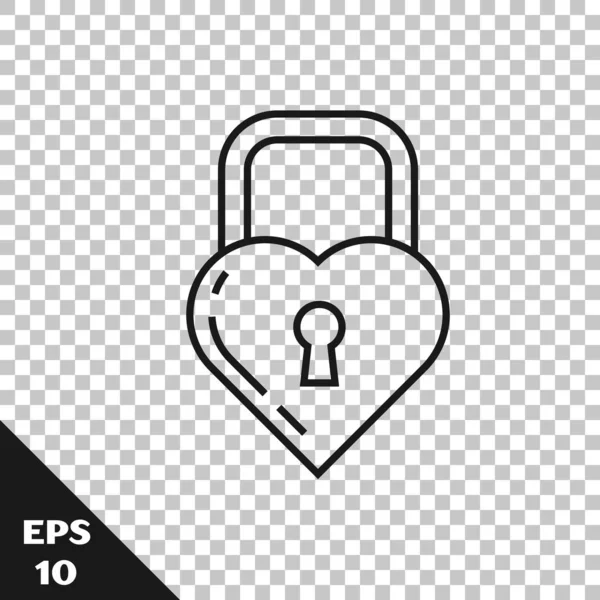 Şeffaf arka plan üzerinde izole bir kalp simgesi şeklinde Siyah çizgi Kale. Kilitli Kalp. Aşk sembolü ve anahtar deliği işareti. Vektör İllüstrasyonu