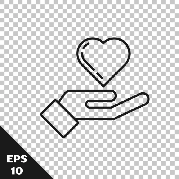 Siyah çizgi Kalp el simgesi saydam arka plan üzerinde izole. El aşk sembolü veriyor. Vektör İllüstrasyonu