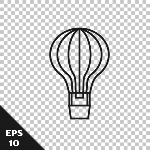Siyah çizgi Sıcak hava balonu simgesi saydam arka planda yalıtılmış. Seyahat için hava taşımacılığı. Vektör İllüstrasyonu
