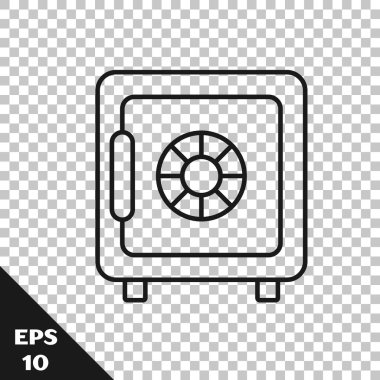 Siyah çizgi Güvenli simgesi şeffaf arkaplanda izole edildi. Kapı, şifreli bir banka kasası. Güvenilir Veri Koruma. Vektör İllüstrasyonu