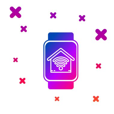 Beyaz arka planda izole wi-fi simgesi ile akıllı ev ile Color Smart saat. Uzaktan kumanda. Gradyan rasgele dinamik şekiller. Vektör İllüstrasyonu