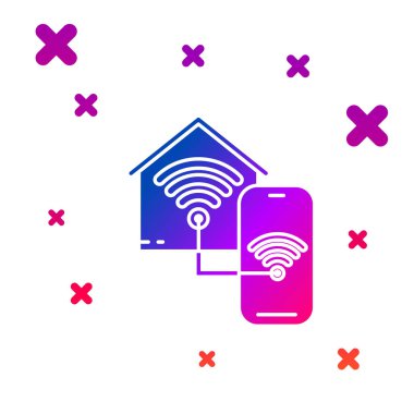 Beyaz arka plan üzerinde izole wi-fi simgesi ile Color Smart ev. Uzaktan kumanda. Gradyan rasgele dinamik şekiller. Vektör İllüstrasyonu