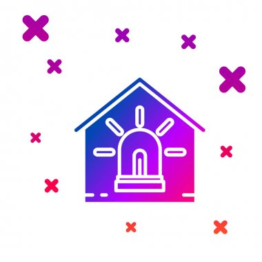 Beyaz arka planda yalıtılmış Color Smart ev ve alarm simgesi. Akıllı evin güvenlik sistemi. Gradyan rasgele dinamik şekiller. Vektör İllüstrasyonu