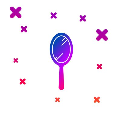 Beyaz arka planda yalıtılmış Renkli El ayna simgesi. Gradyan rasgele dinamik şekiller. Vektör İllüstrasyonu