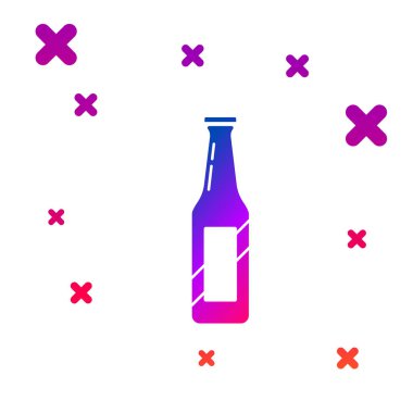 Beyaz arka planda yalıtılmış Renkli Bira şişesi simgesi. Gradyan rasgele dinamik şekiller. Vektör İllüstrasyonu