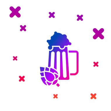 Beyaz arka plan üzerinde izole bira ve hop simgesi Renk Cam. Gradyan rasgele dinamik şekiller. Vektör İllüstrasyonu