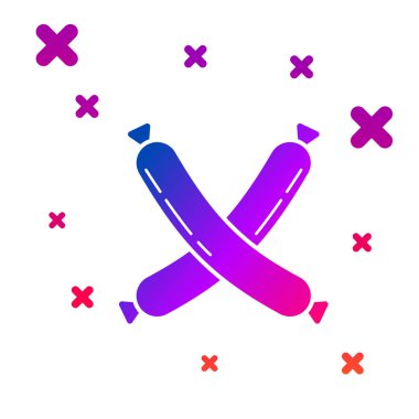 Beyaz arka planda izole edilmiş Renk Çapraz sosis simgesi. Izgara sosis ve aroma işareti. Gradyan rasgele dinamik şekiller. Vektör İllüstrasyonu