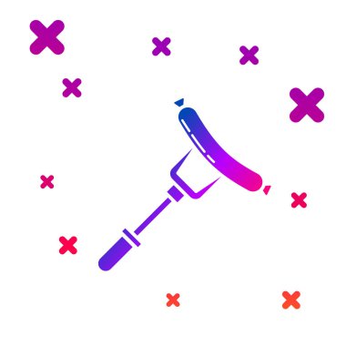 Beyaz arka planda yalıtılmış çatal simgesinde Renk Sosis. Izgara sosis ve aroma işareti. Gradyan rasgele dinamik şekiller. Vektör İllüstrasyonu