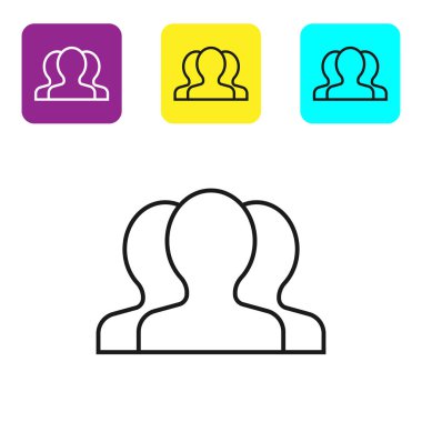 Beyaz arka planda yalıtılmış siyah çizgi Kullanıcıları grup simgesi. Kişi grubu simgesi. İş avatarı simgesi - kullanıcı profil simgesi. Simgeleri renkli kare düğmeleri ayarlayın. Vektör İllüstrasyonu