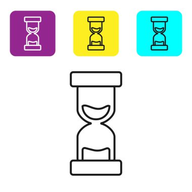 Beyaz arka planda izole edilmiş bozuk para simgesine sahip siyah çizgi Cüzdan. Çanta simgesi. Nakit tasarruf sembolü. Simgeleri renkli kare düğmeleri ayarlayın. Vektör İllüstrasyonu