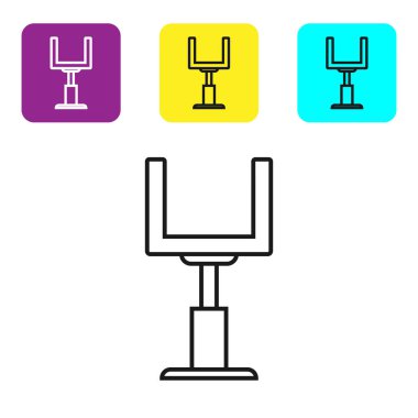 Siyah çizgi Amerikan futbolu gol sonrası simgesi beyaz arka plan üzerinde izole. Simgeleri renkli kare düğmeleri ayarlayın. Vektör İllüstrasyonu