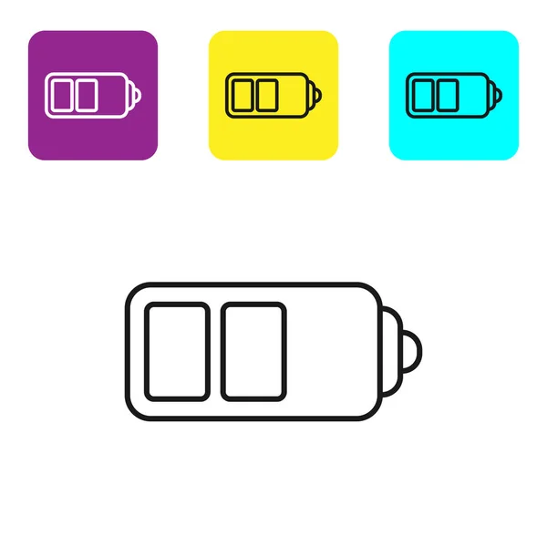 Schwarze Linie Batterieladestandsanzeige Symbol isoliert auf weißem Hintergrund. setzen Symbole bunte quadratische Tasten. Vektorillustration — Stockvektor