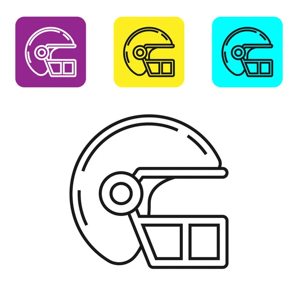 Linea nera icona casco da football americano isolato su sfondo bianco. Set icone colorate pulsanti quadrati. Illustrazione vettoriale — Vettoriale Stock