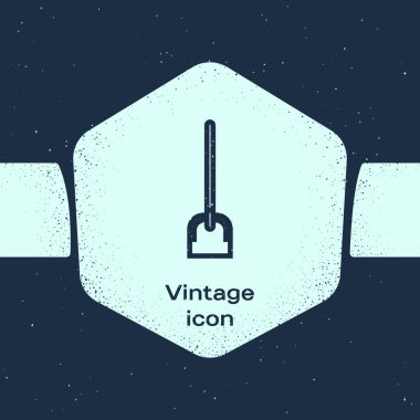 Grunge çizgi Shovel simgesi mavi arka plan üzerinde izole. Bahçıvanlık aleti. Bahçecilik, tarım, tarım için bir araç. Tek renkli vintage çizim. Vektör İllüstrasyonu