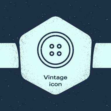 Mavi arka planda izole giysi simgesi için Grunge hattı Dikiş düğmesi. Giyim düğmesi. Tek renkli vintage çizim. Vektör İllüstrasyonu