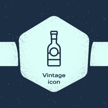 Grunge hattı Şampanya şişe simgesi mavi arka plan üzerinde izole. Tek renkli vintage çizim. Vektör İllüstrasyonu