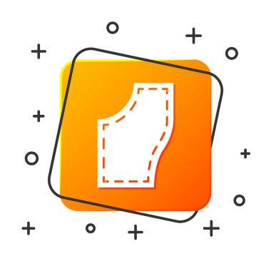 Beyaz Dikiş Deseni simgesi beyaz arka planda yalıtılmış. Dikiş için işaretler. Turuncu kare düğme. Vektör İllüstrasyonu