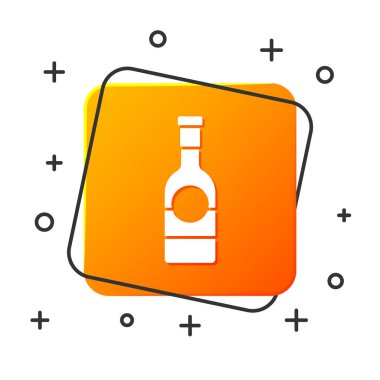 Beyaz şampanya şişe simgesi beyaz arka plan üzerinde izole. Turuncu kare düğme. Vektör İllüstrasyonu