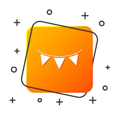 Beyaz karnaval çelenk beyaz arka plan üzerinde izole bayraklar simgesi ile. Doğum günü kutlaması, festival ve adil dekorasyon için parti pennants. Turuncu kare düğme. Vektör İllüstrasyonu