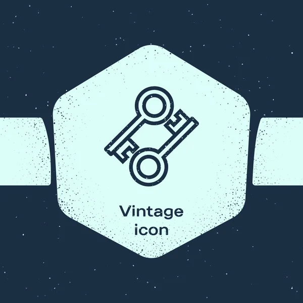 Grunge sor Cryptocurrency kulcs ikon izolált kék háttér. Fogalma számítógépes biztonsági vagy személyes kulcs, digitális kulcs a technológia interfész. Monokróm Vintage rajz. Vektoros illusztráció — Stock Vector