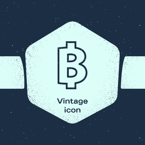 Grunge line Cryptocurrency coin Bitcoin icon isolated on blue background. Physical bit coin. Blockchain based secure crypto currency. Monochrome vintage drawing. Vector Illustration