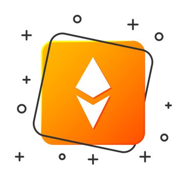 Beyaz kripto para sikke Ethereum Eth simgesi beyaz arka plan üzerinde izole. Altcoin sembolü. Blockchain tabanlı güvenli kripto para birimi. Turuncu kare düğme. Vektör İllüstrasyonu