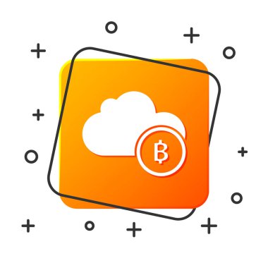 Beyaz şifreleme bulut madenciliği simgesi beyaz arka planda yalıtılmış. Blockchain teknolojisi, bitcoin, dijital para piyasası, kripto para cüzdanı. Turuncu kare düğme. Vektör İllüstrasyonu