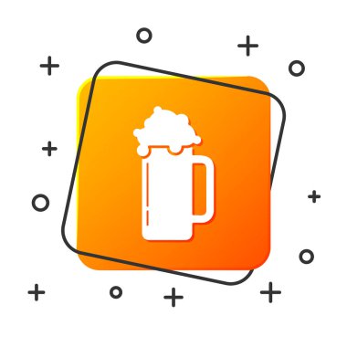 Beyaz arka planda izole edilmiş beyaz bira simgesi. Turuncu kare düğme. Vektör İllüstrasyonu