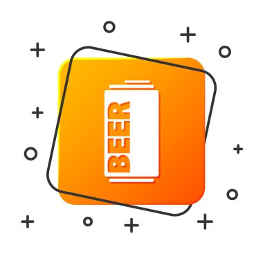 Beyaz Bira beyaz arka planda izole simgesi olabilir. Turuncu kare düğme. Vektör İllüstrasyonu