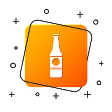 Beyaz bira şişesi simgesi beyaz arka plan üzerinde izole. Turuncu kare düğme. Vektör İllüstrasyonu