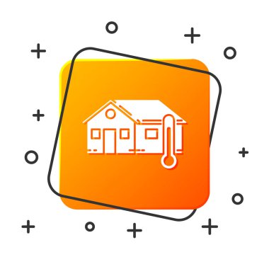 Beyaz Saray sıcaklık simgesi beyaz arka plan üzerinde izole. Termometre simgesi. Turuncu kare düğme. Vektör İllüstrasyonu