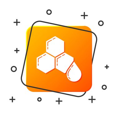 Beyaz Petek simgesi beyaz arka plan üzerinde izole. Bal hücreleri sembolü. Tatlı doğal yemekler. Turuncu kare düğme. Vektör İllüstrasyonu