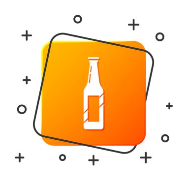 Beyaz bira şişesi simgesi beyaz arka plan üzerinde izole. Turuncu kare düğme. Vektör İllüstrasyonu