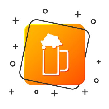 Beyaz arka planda izole edilmiş beyaz bira simgesi. Turuncu kare düğme. Vektör İllüstrasyonu