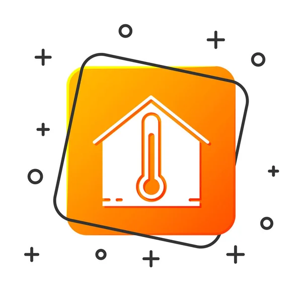 White House temperature icon isolated on white background. Thermometer icon. Orange square button. Vector Illustration — Stock Vector