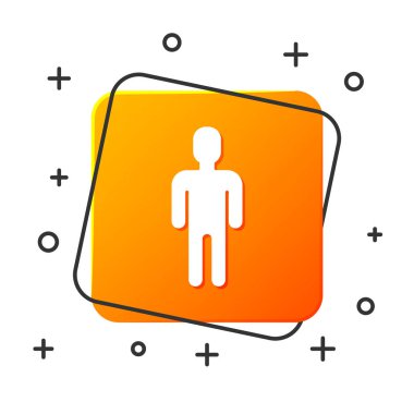 Beyaz kullanıcı iş elbisesi simgesi beyaz arka plan üzerinde izole adam. İş avatarı sembolü kullanıcı profili simgesi. Erkek kullanıcı işareti. Turuncu kare düğme. Vektör İllüstrasyonu