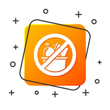 Beyaz Beyaz arka planda yalıtılmış çöp simgesi yok. Turuncu kare düğme. Vektör İllüstrasyonu