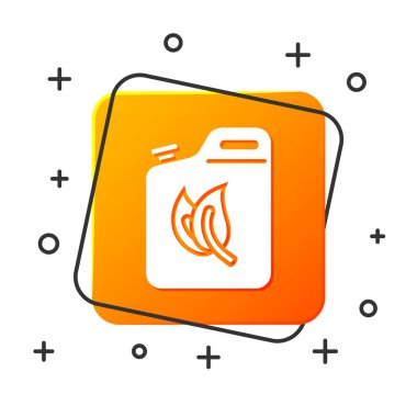 Beyaz Biyo yakıt kutusu simgesi beyaz arka plan üzerinde izole. Eko biyo ve varil. Yeşil çevre ve geri dönüşüm. Turuncu kare düğme. Vektör İllüstrasyonu