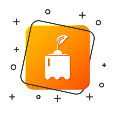 Beyaz arka planda izole şişe simgesibeyaz Filiz. Tohum ve fide. Yaprak işareti. Yaprak doğası. Turuncu kare düğme. Vektör İllüstrasyonu