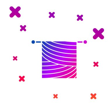 Beyaz arka planda yalıtılmış Renk Örgü simgesi. Örme kumaş ve iğne ile Yün amblem. El yapımı, örgü veya terzi dükkanı için etiket. Gradyan rasgele dinamik şekiller. Vektör İllüstrasyonu